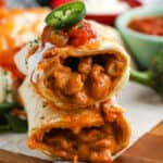 Air Fryer Frozen Burrito in half to show filling