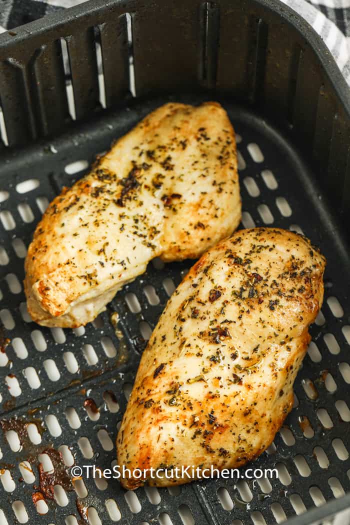 Air Fryer Frozen Chicken Breasts in the air fryer cooked
