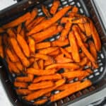 close up of Air Fryer Frozen Sweet Potato Fries cooking