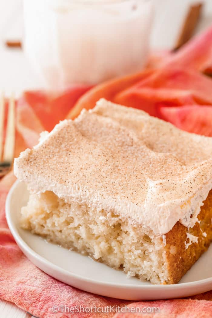 close up of Rumchata Poke Cake on a plate