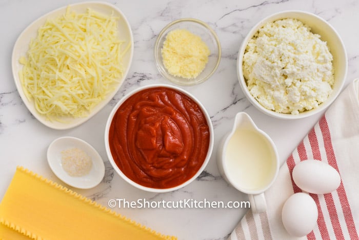 ingredients to make 3 Cheese Lasagna Roll Ups Recipe