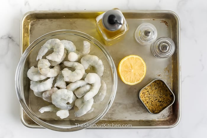 Ingredients assembled to make Air Fryer Frozen Shrimp