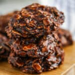 pile of No Bake Chocolate Peanut Butter Oatmeal Cookies