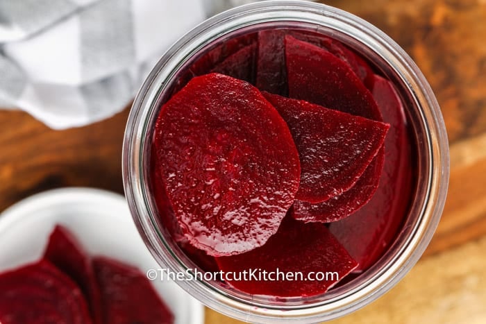 top view of Quick Pickled Beets in a jar