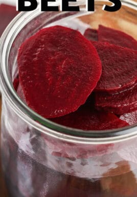 Quick Pickled Beets in a jar with writing
