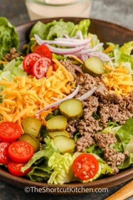 Cheeseburger Salad in a bowl