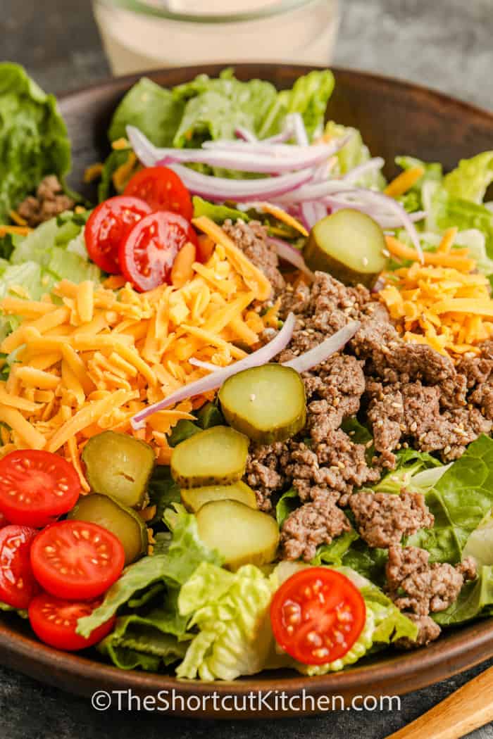 Cheeseburger Salad in a bowl