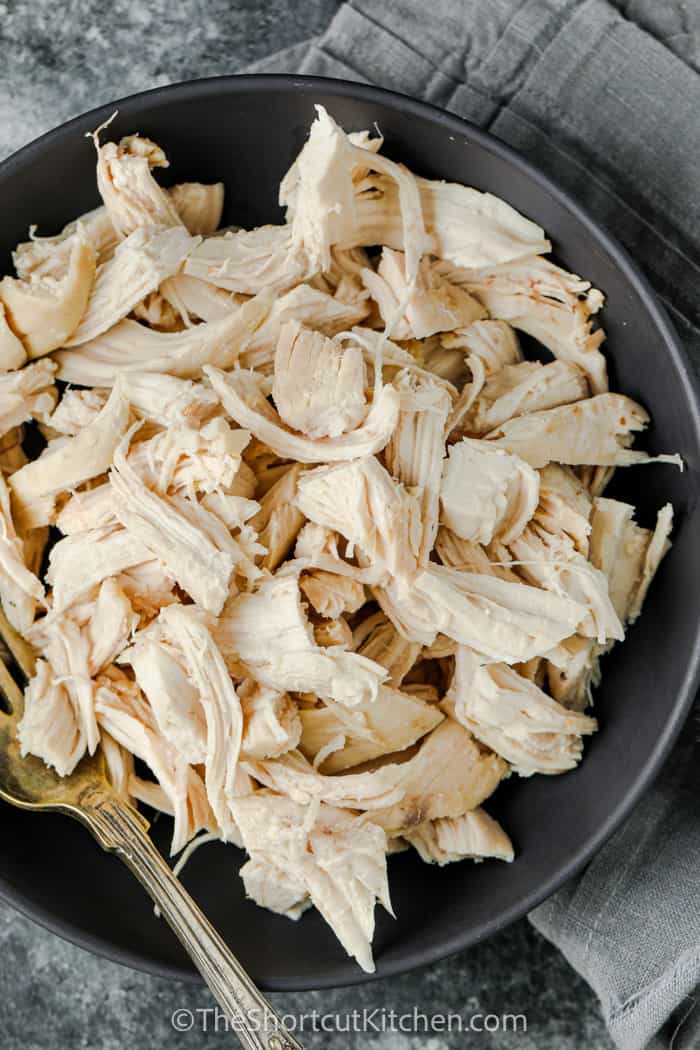 top view of Easy Shredded Chicken cooked on a plate