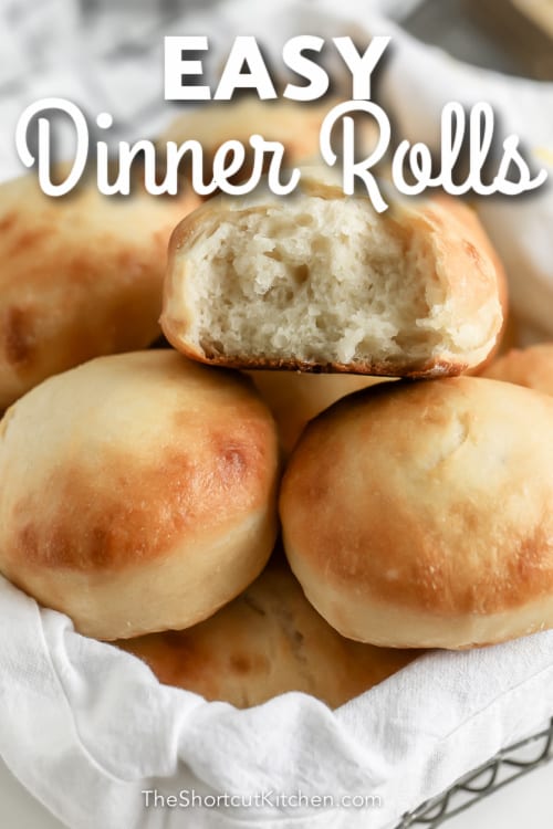 dinner rolls in a basket with text