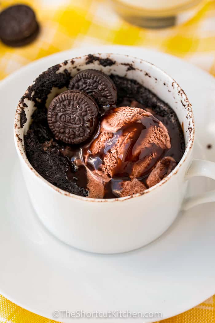 Oreo Mug Cake with oreos on top