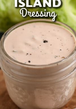 thousand island dressing in a jar with text