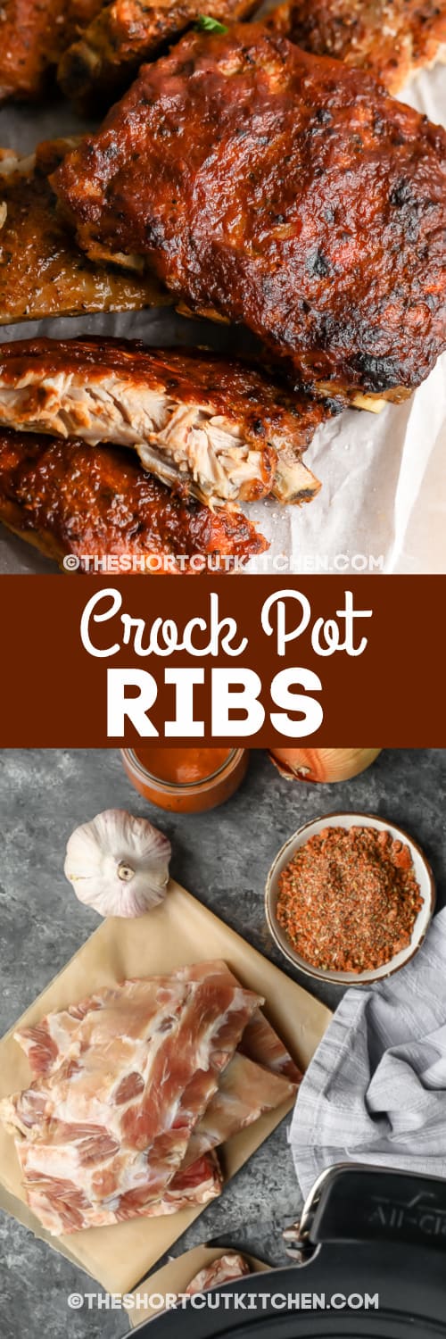 crock pot ribs and ingredients with text