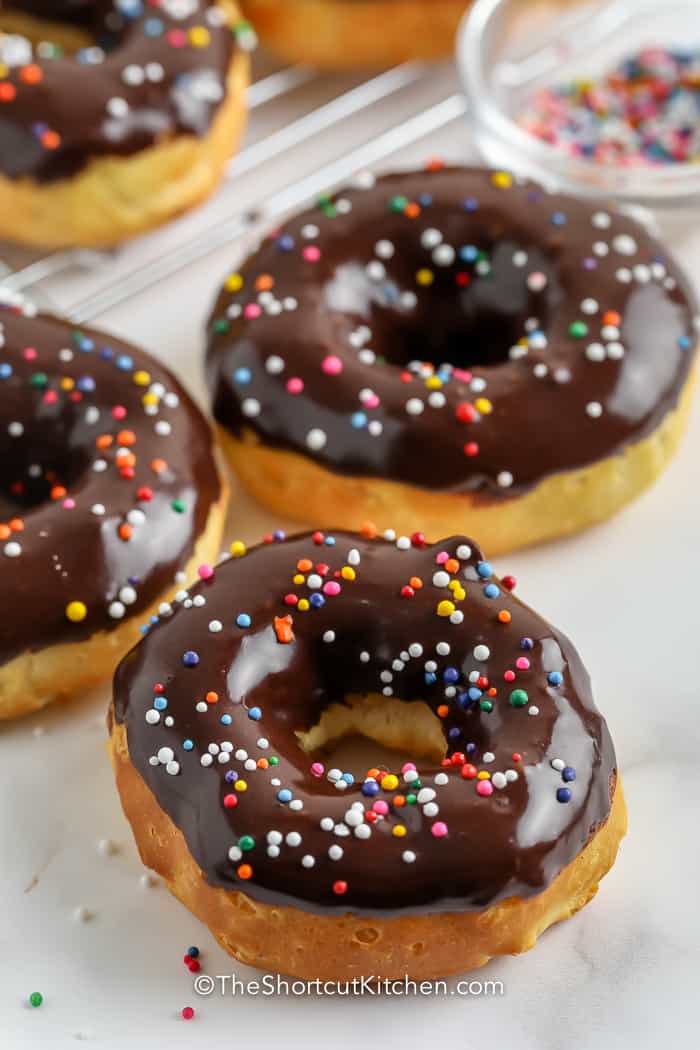 chocolate glazed donut with sprinkles