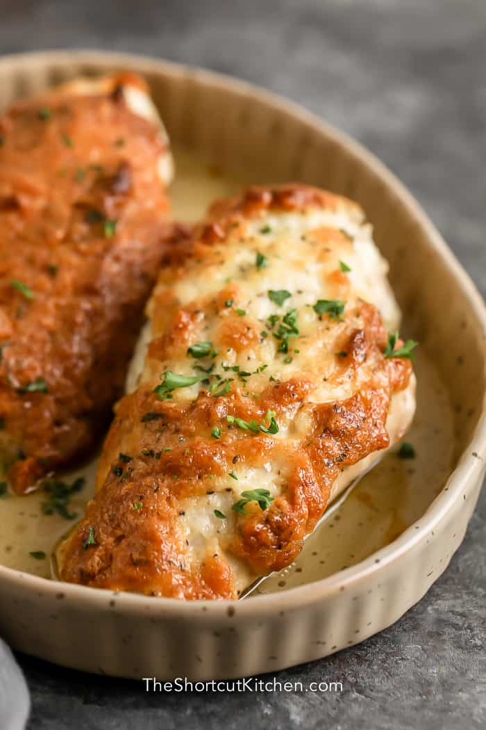 cooked Melt In Your Mouth Chicken in a baking dish