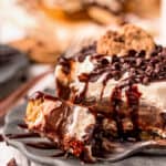 plated Chocolate Chip Cookie Lasagna with a fork full