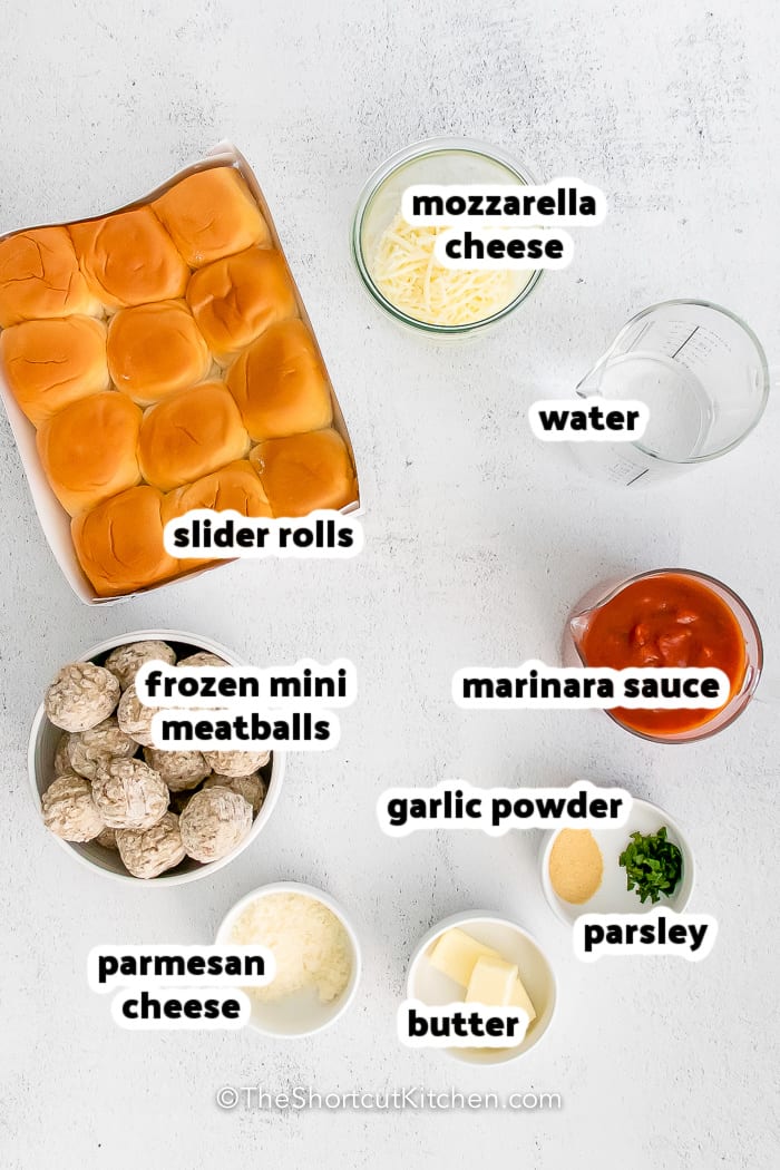 labelled ingredients for Instant Pot Meatball Sliders