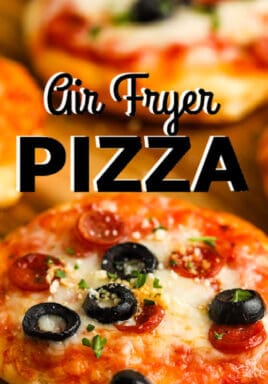 close up of Air Fryer Mini Pizzas with a title