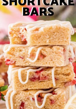 stack of Strawberry Shortcake Bars with writing