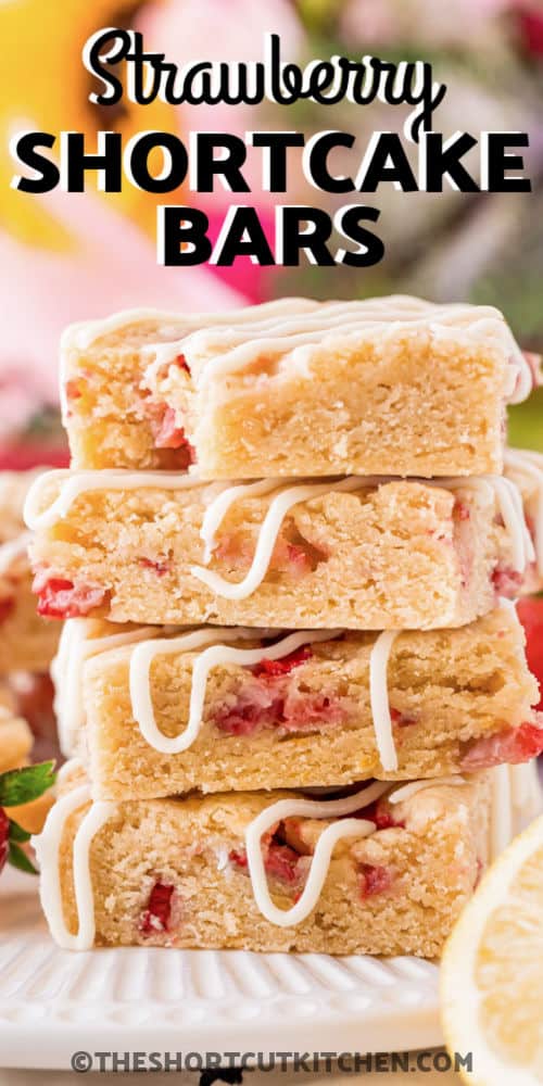 stack of Strawberry Shortcake Bars with writing