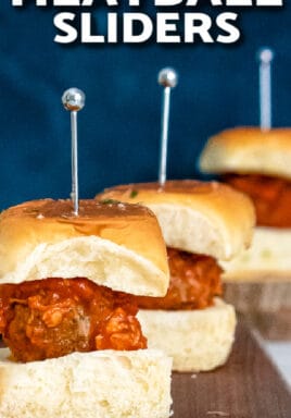 three Instant Pot Meatball Sliders with text