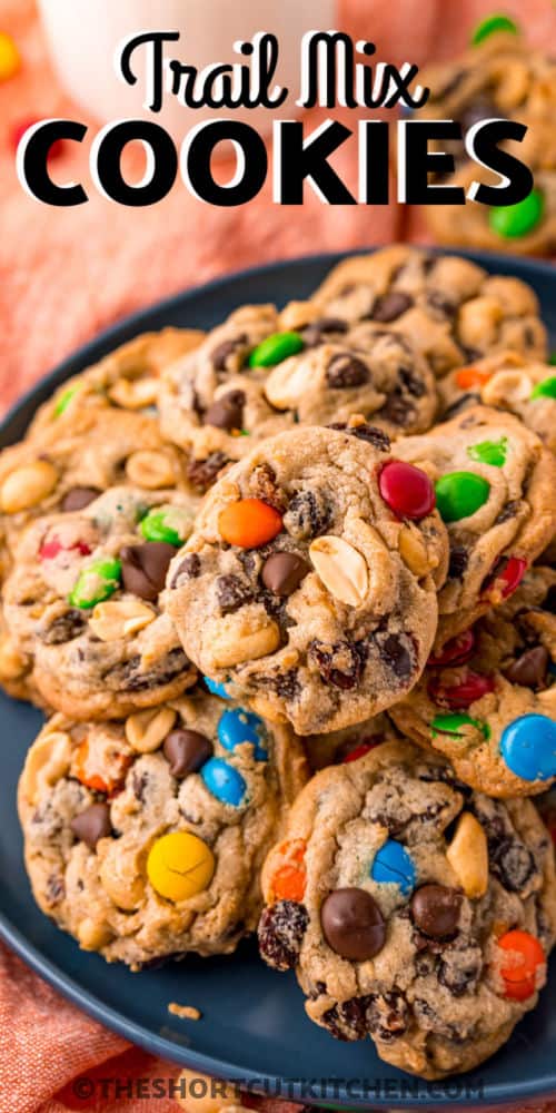 plated Trail Mix Cookies with a title