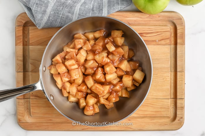 Homemade Apple Pie Filling cooking in a pan