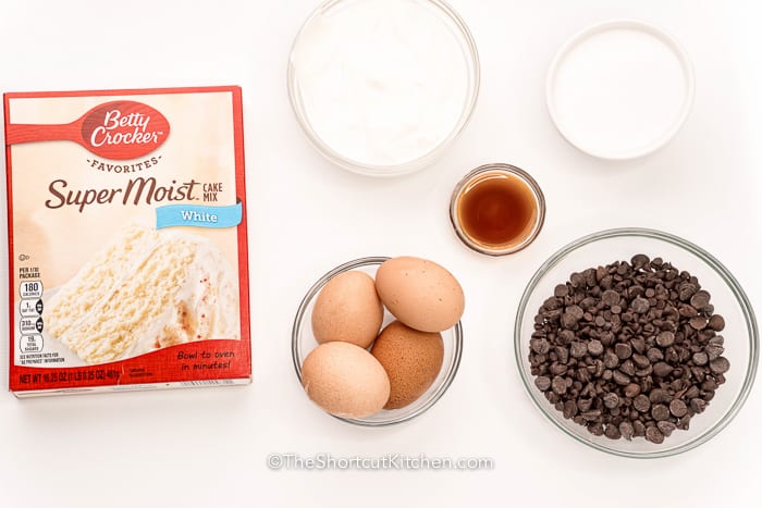 ingredients assembled to make Chocolate Chip Bundt Cake