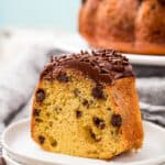 slice of Chocolate Chip Bundt Cake on a plate