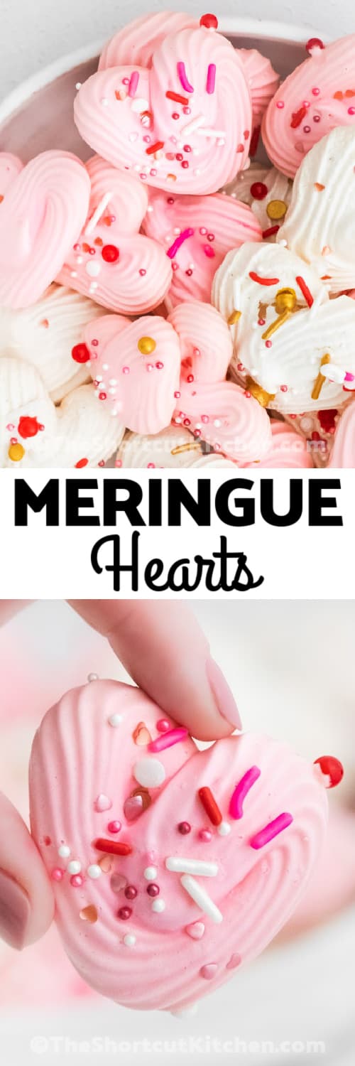 plated and close up of Meringue Hearts with a title