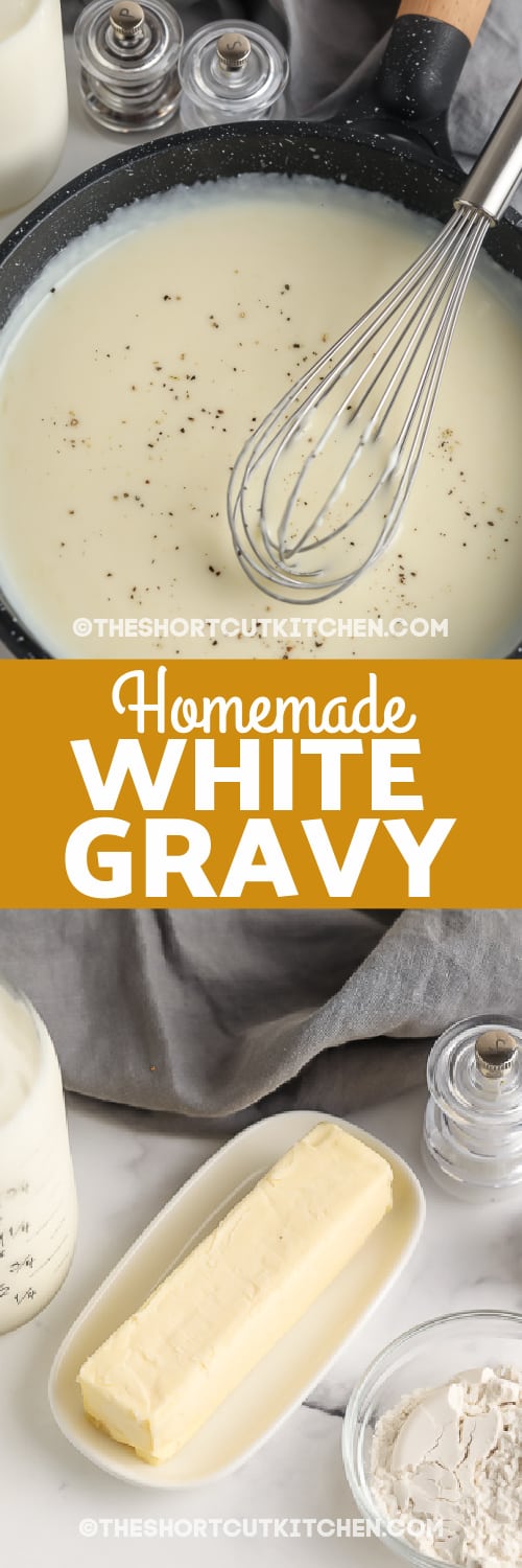 white gravy and ingredients with text
