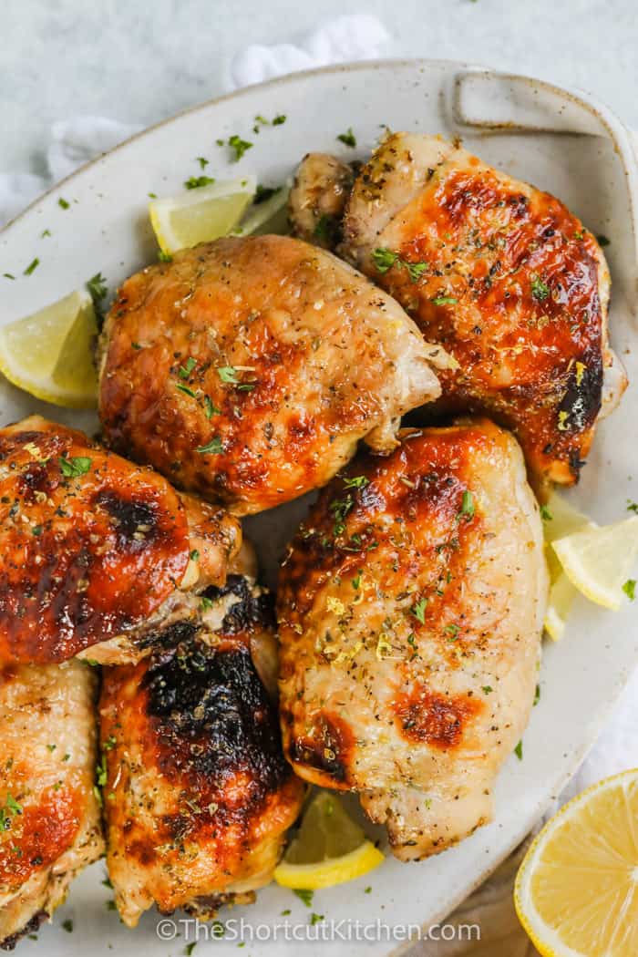 top view of Lemon Honey Chicken on a plate