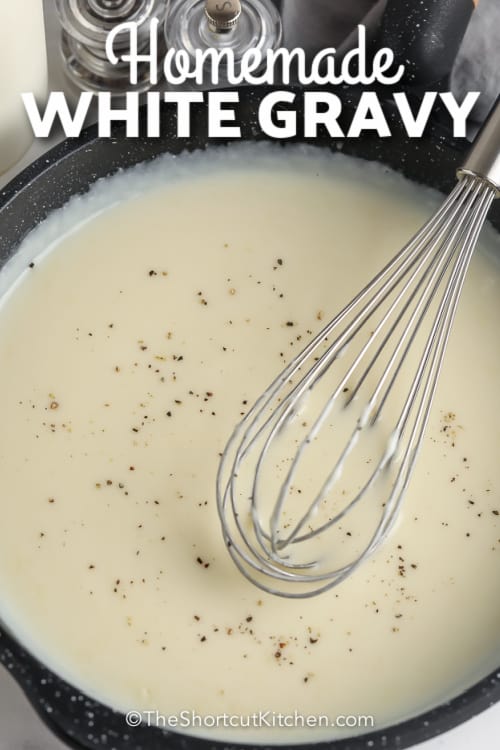 white gravy and whisk with text