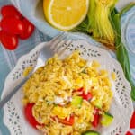 top view of Orzo Pasta Salad on a plate