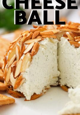 Parmesan Ranch Cheeseball with a piece taken out with a title