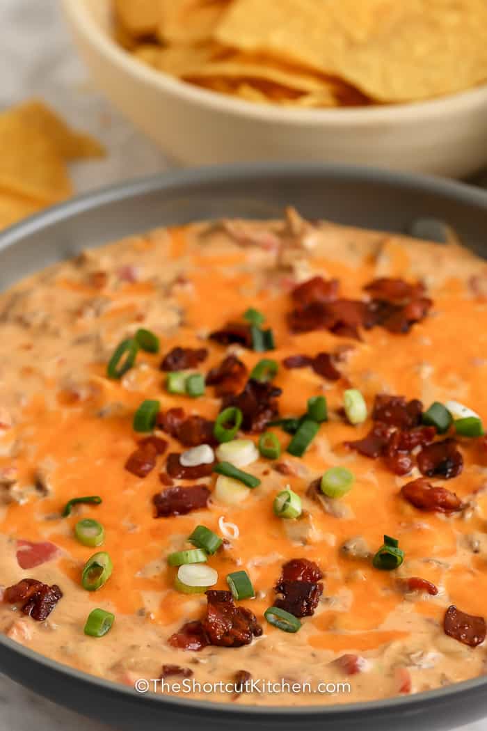 A bowl of Bacon Beef Queso Dip