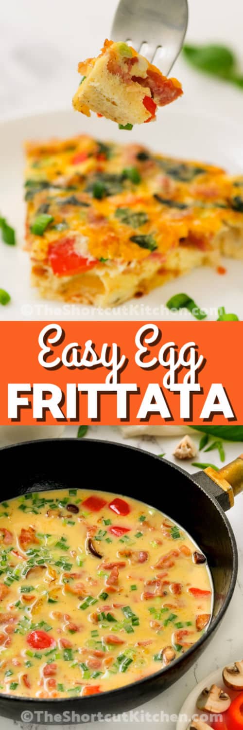 cooking Egg Frittata in the pan and plated with a title