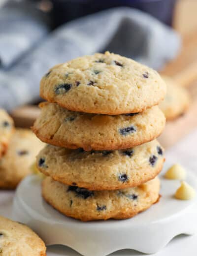 A stack of 4 Blueberry Cheesecake Cookies