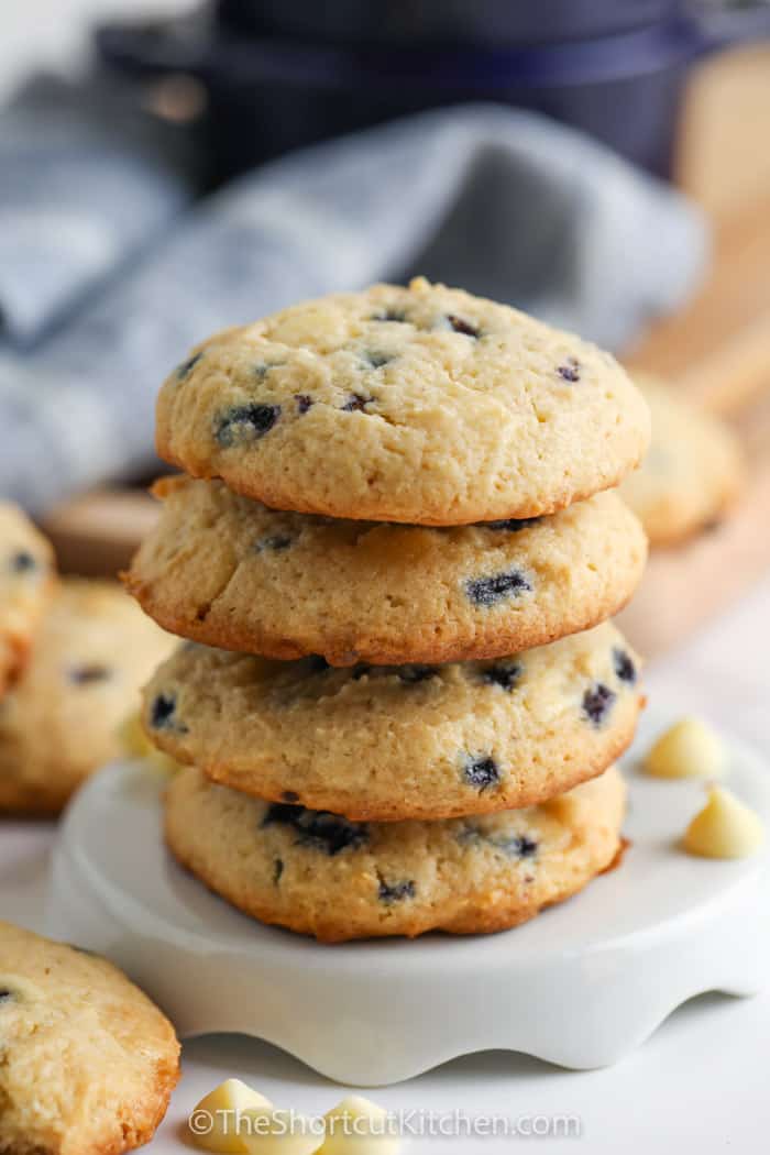 A stack of 4 Blueberry Cheesecake Cookies