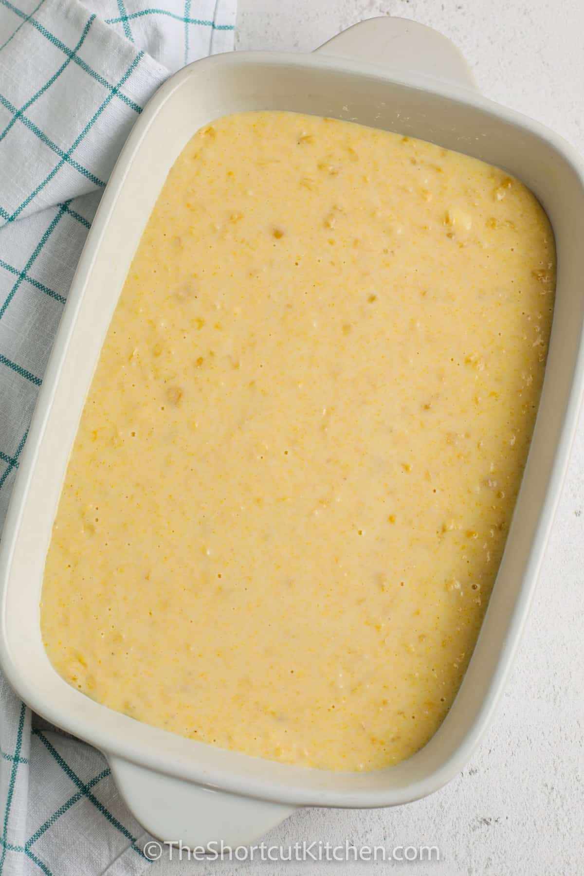 Corn Pudding Casserole in a dish before cooking