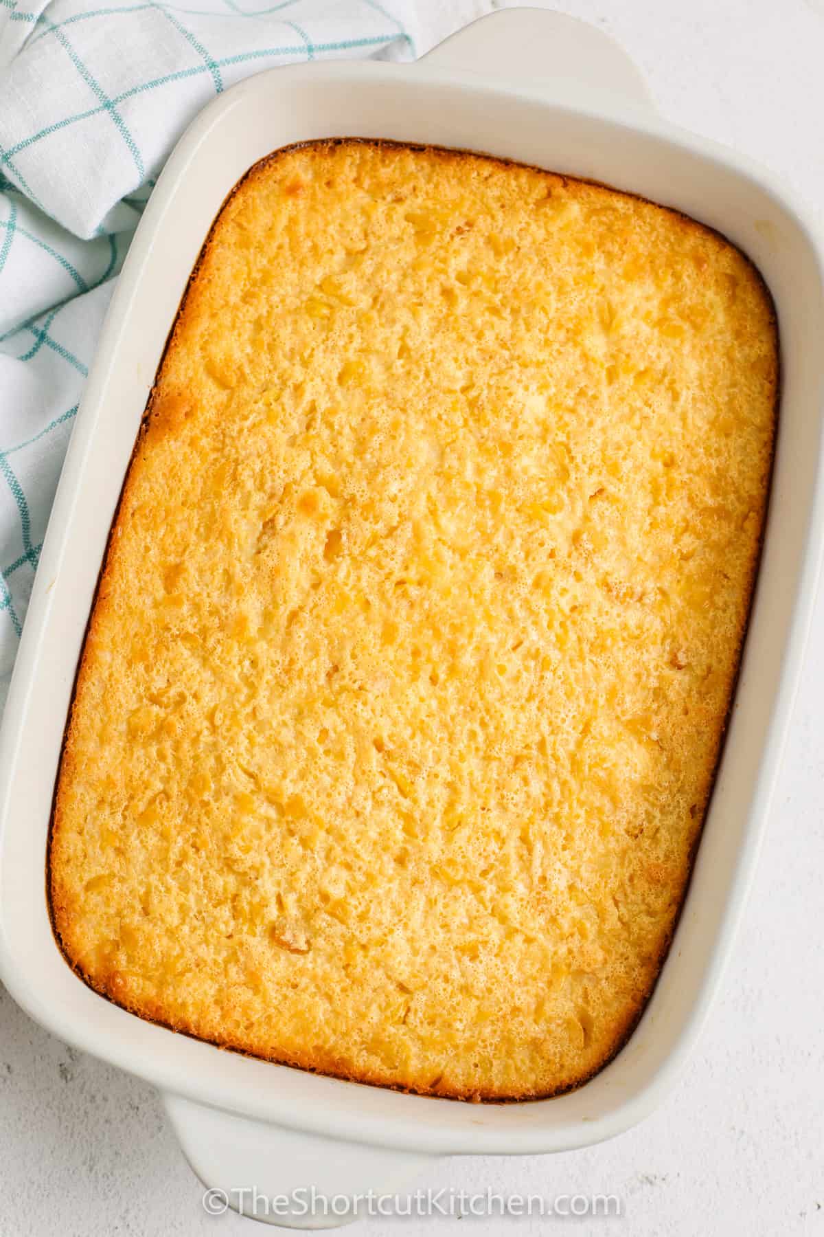 top view of cooked Corn Pudding Casserole