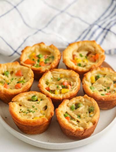 cooked Mini Chicken Pot Pies on a white plate