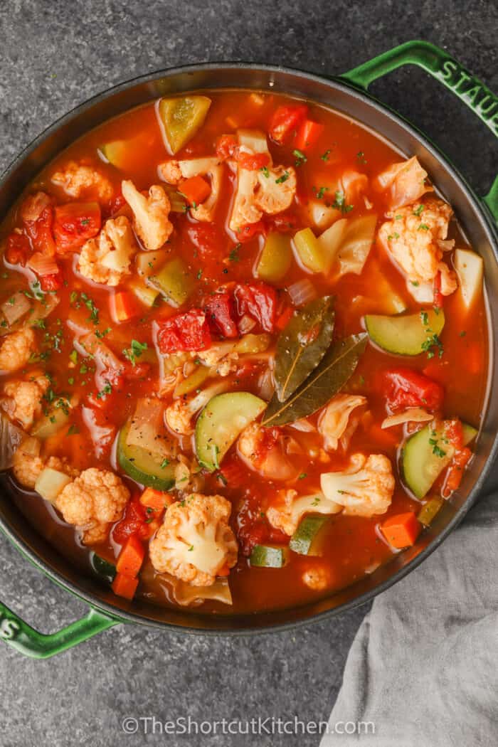 cooked Vegetable Soup With Cabbage in the pot