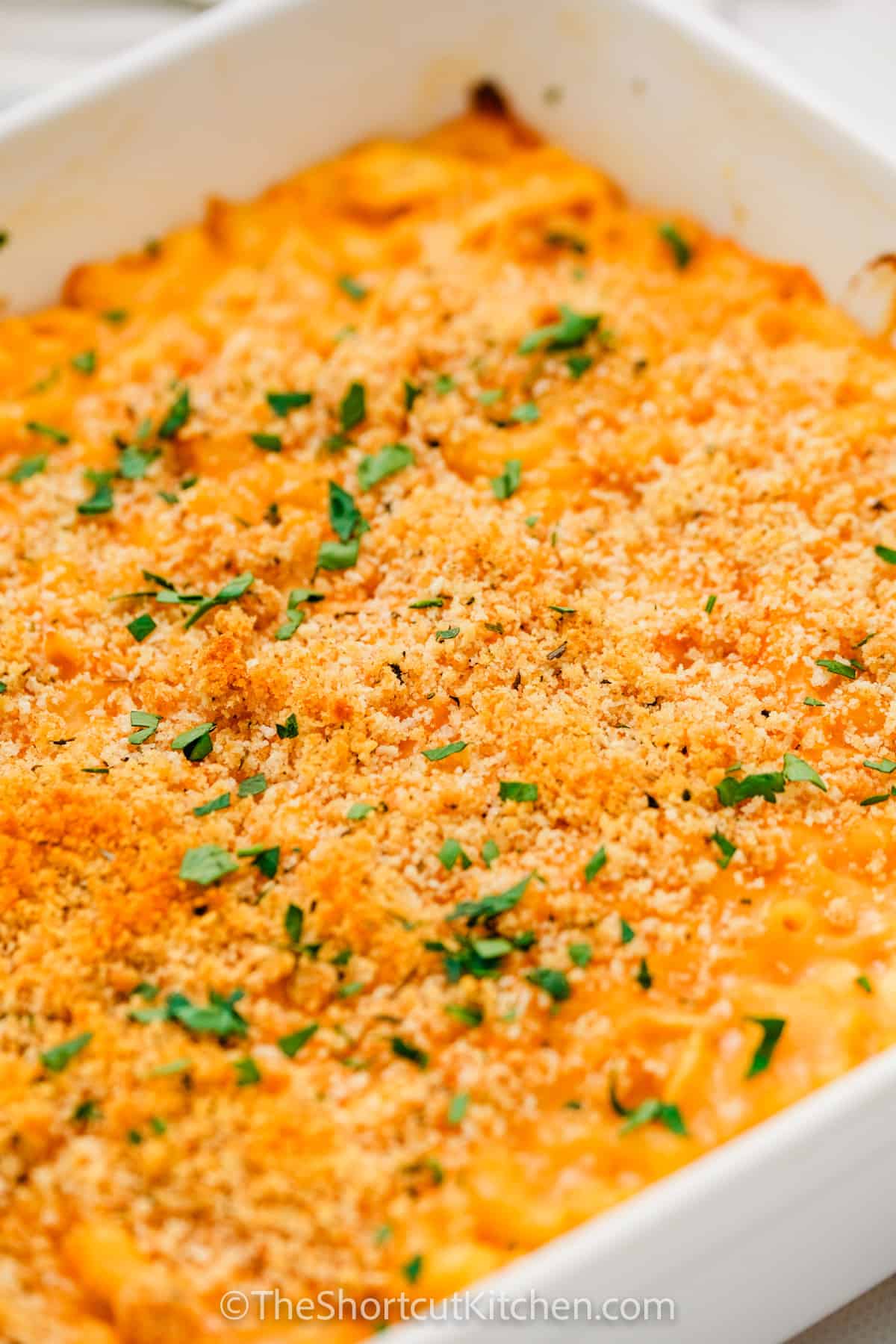 close up of cooked Buffalo Chicken Mac And Cheese