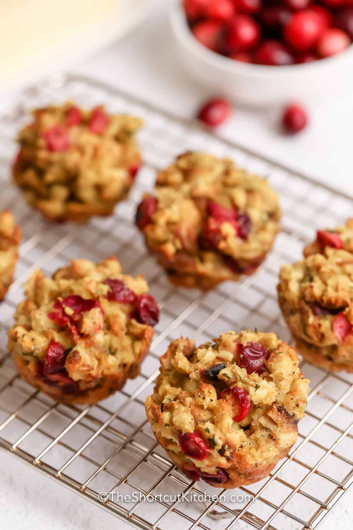 Cranberry Stuffing Muffins on a cooling rack