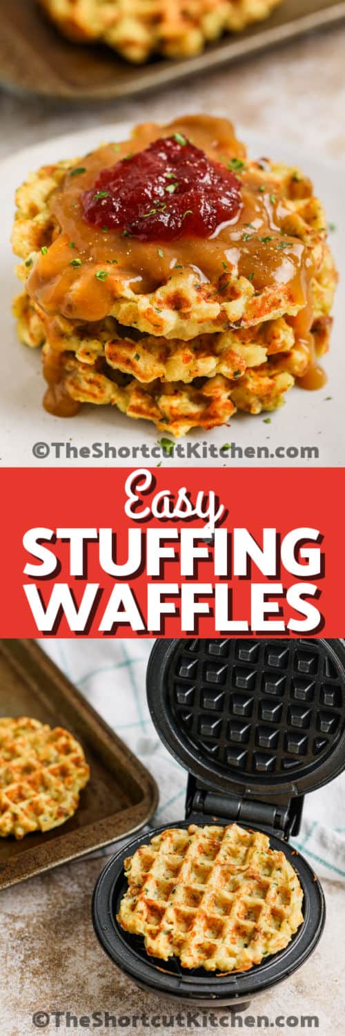 Stuffing Waffles in the grill and plated with a title