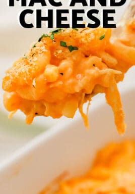 close up of Buffalo Chicken Mac And Cheese with writing