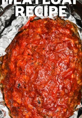 close up of Crockpot Meatloaf in the crock pot with writing
