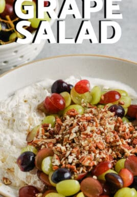 plated Easy Grape Salad in a bowl with writing