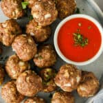 Simple Meatball Recipe on a plate with dip