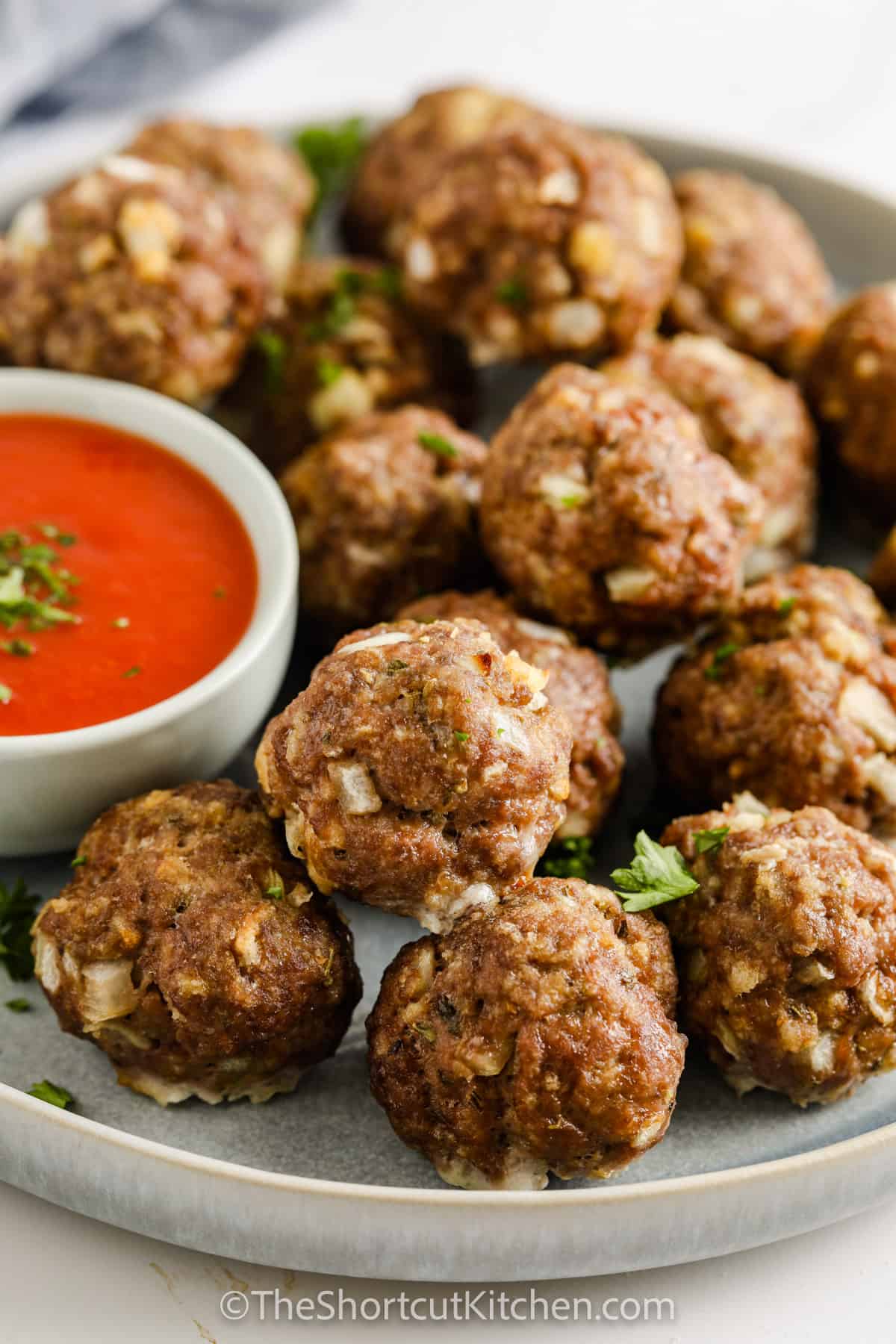 close up of Simple Meatball Recipe with dip